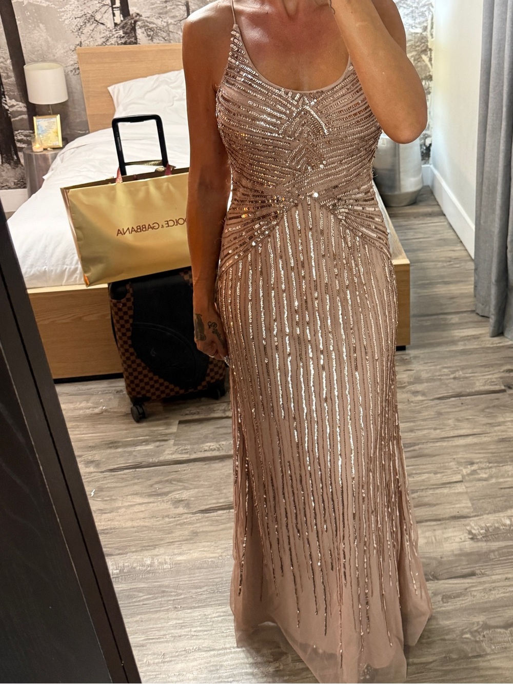 Adrianna Papell Rose Gold Sequin Sheath Prom Dress
